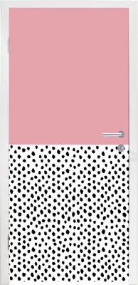 Produktbild von MuchoWow® Türtapete Selbstklebende Türfolie Polka dots - Schwarz - Rosa 85x215 cm Türposter Türaufkleber Klebefolie Türklebefolie - Aufkleber für türen - Türplakat - Dekoration