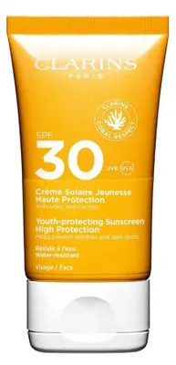 Zdjęcie produktu dla Clarins Youth-protecting SPF 30, Krem z filtrem przeciwsłonecznym, Twarz, Tubka, Nawilżający, Ochrona, Skóra mieszana, Skóra sucha, Skóra normalna, Skóra tłusta, 50 ml