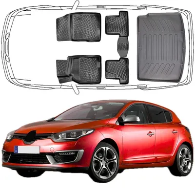 Produktbild von 3D Auto Fußmatten & Kofferraumwanne Set Kompatibel mit Renault Megane III 2008-2016 HB