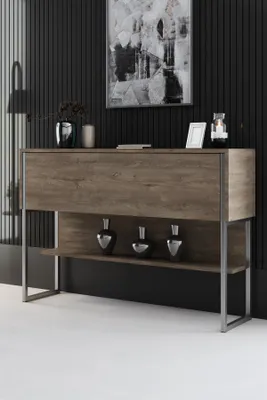 Produktbild von Skye Decor, Luxe - Silver, Walnut, Kommode, Silber, 100 % MELAMINBESCHICHTETE SPANPLATTEN, 120 x 30 x 80 cm