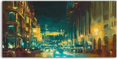Produktbild von Coloray Acrylbild 140x70  Wandbild Acrylbilder bunte Licht der Stadt mit Gebäuden