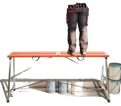 Zdjęcie produktu dla Drabina składana, stal ocynkowana, regulowana wysokość 70-120 cm, maksymalne obciążenie 300 kg, duża platforma robocza, 4 gumowe stopki