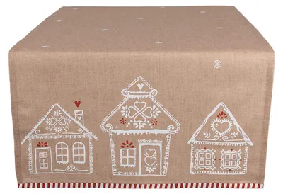 Obrázok produktu pre Clayre & Eef behúň na stôl 50x140 cm hnedý bavlnený perníkový domček