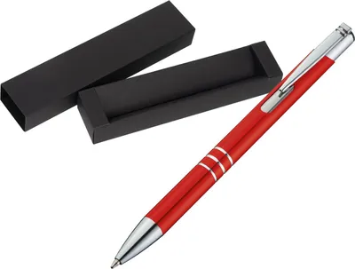 Produktbild von Kugelschreiber aus Metall / mit Pappetui / Farbe: rot