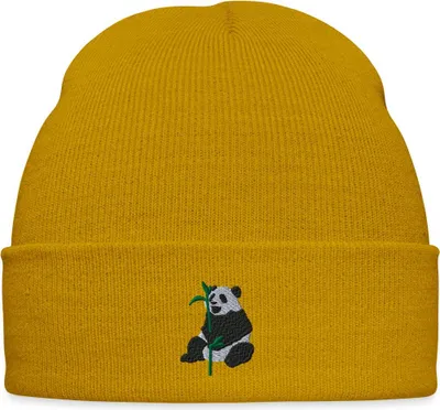 Produktbild von Spreadshirt Pandabär Mit Bambus Stickerei Bestickte Wintermütze, One size, Senfgelb