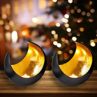 Produktbild von 2er Set MAADES Windlicht Laterne orientalisch Moona Groß 20cm Gold