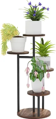 Image de Supports pour plantes en bois - Étagère pour plantes à 5 niveaux - 43 x 43 x 70 cm - Bois carbonisé - Autonome