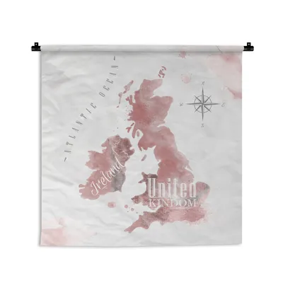 Produktbild von MuchoWow® Wandteppich Wandbehang Karte - England - Aquarell 60x60 cm Tapisserie Dekoration Wandtuch - Dekorationen - Wand Decke