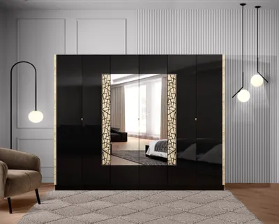 Produktbild von Schlafzimmer-Set Stella 6-Teilig in Schwarz/Gold Hochglanz 6-Türig