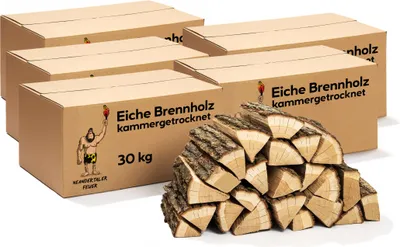 Produktbild von Neandertaler Feuer Brennholz Eichenholz Kaminholz - Grillholz 25 cm 150 kg | Hartholz Eichen Feuerholz | Holz für Grill Kamin Smoker Ofen | Firewood