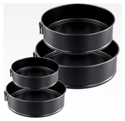 Produktbild von Springform Set, 12/18/22/26 cm, 4-teilig, runde Kuchenformen mit 100 Stück Backpapier, antihaftbeschichtete Backformen aus Kohlenstoffstahl