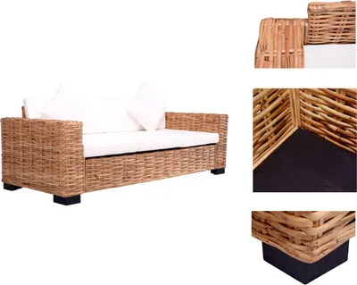Image de vidaXL Canapé de jardin 3 places en rotin naturel - Canapés de jardin