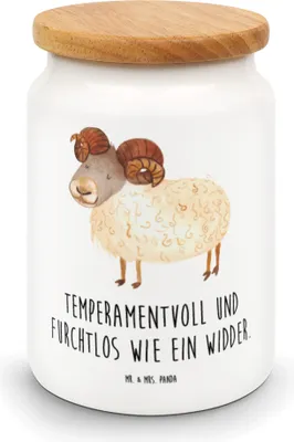 Produktbild von Mr. & Mrs. Panda Dose Sternzeichen Widder - Weiß - Geschenk, Bock, behälter, Geburtstag April, zuckerdose, Schafbock, Kaffeedose, Vorratsbehälter, Aufbewahrungsdose, März