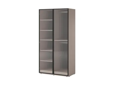 Produktbild von Kleiderschrank – Drehtürenschrank 2 Türen – Nordic – Beige – 101 cm – Moderner Drehtürenschrank mit geriffelten Glastüren und viel Stauraum