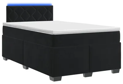 Image de vidaXL Lit à lattes avec matelas et éclairage LED, noir, 120 x 190 cm, revêtement en velours