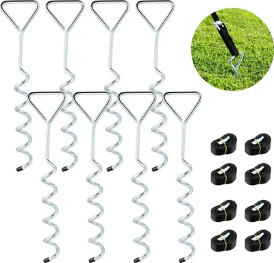 Immagine prodotto di Jiubiaz 8x trampolino con ancoraggio a terra 5 giri Cinghie regolabili Set di sicurezza in acciaio inox Fissaggio dell'ancoraggio a terra