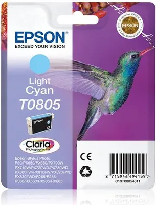 Produktbild von Epson Hummingbird Singlepack Light Cyan T0805 Claria Photographic Ink, Standardertrag, Cyan, Tinte auf Pigmentbasis, 7,4 ml, 1 Stück(e), Einzelpackung