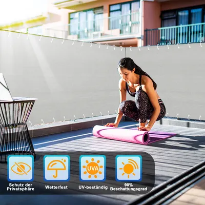 Produktbild von Jiubiaz Balkonsichtschutz 600 x 75cm HDPE Sichtschutz Balkon Balkonbespannung Windschutz Seitenmarkise Grau