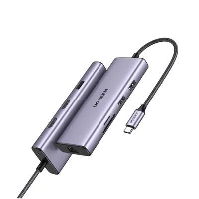 Obrázok produktu pre UGREEN 90119 USB-C/2*USB3.0+USB2.0+2*HDMI+RJ45 Gigabit+SD&TF +PD port konvertor