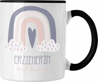 Produktbild von Trendation - Erzieherin Tasse Geschenk Danke Kaffeetassse Geschenkidee für Kindergärtnerin mit Herz Spruch (Schwarz)
