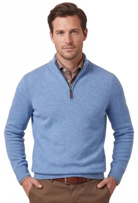 Produktbild von Brax Pullover Half-Zip hellblau meliert Wolle