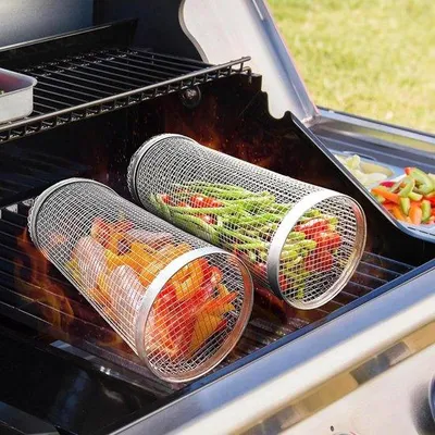 Image de Kit pour barbecue sphérique 20 cm en acier - multifonctionnel pour le camping - 2 pièces d'accessoires pour barbecue
