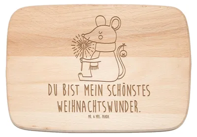 Produktbild von Mr. & Mrs. Panda Holzbrett Maus Weihnachten - Transparent - Geschenk, Weihnachtswunder, Weihnachtsgruß, Schneidebrett, Küchenbrett, Frohe, Frühstücksbrettchen