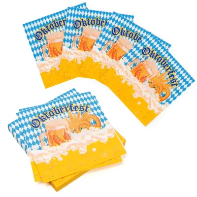 40 Servietten für Bierfest, Blau-Weiß Karo, 33x33 cm