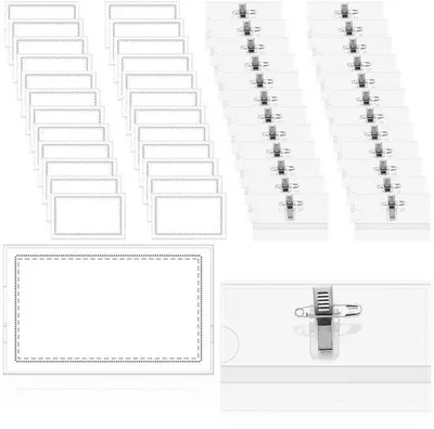 Productafbeelding van 50 Transparante Naamstickers met Krokodillenclip en Veiligheidspeld