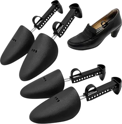 Imagen del producto de Estiradores de zapatos – 4 unidades – Estiradores ajustables – Tallas 39–46 – Estiradores para zapatos de hombre – Formadores de zapatos – Soporte para estiradores – Color negro