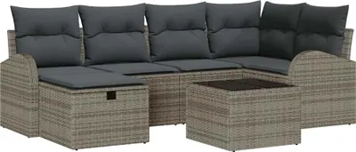Obrázok produktu pre vidaXL Záhradná sedacia súprava s vankúšmi s úložným priestorom 7 ks Grey Poly Rattan