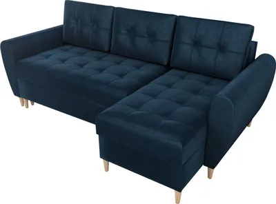 Produktbild von BroMARKT Ecksofa mit Schlaffunktion und Bettkasten Henry Blau Samtstoff rechts