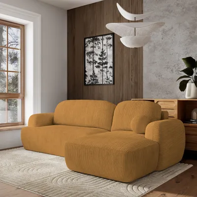 Produktbild von Masseno Ecksofa MODENZA P R-S mit Schlaffunktion L-Form, Sofa mit Bettkasten, Wohnzimmersofa, Couch, Soffa, Bettsofa, Couchgarnitur- Gelb, POSO 01