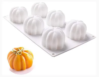 Produktbild von Silikonform zum Backen von Kuchen – 3D-Kürbisform, Silikonblech mit 6 Mulden für Schokolade, Mousse-Kuchen, Kürbisform zum Backen von Desserts, Käsekuchen, Eiscreme, Cupcakes für Halloween-Partys