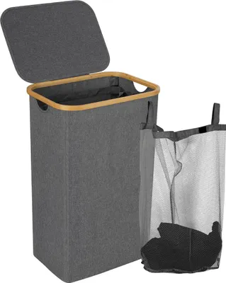 Produktbild von Faziango Wäschekorb mit Deckel 100L, Faltbarer Wäschesammler mit herausnehmbarem Wäschesack, Wäschebox Wäschetruhe, Grau