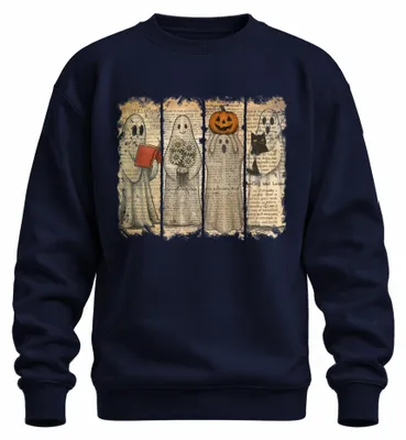 Produktbild von Halloween Geister Vintage Zeitung niedliche Kürbis Katze Sweatshirt Pullover, Navy, XXL