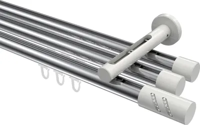 Produktbild von Interdeco Innenlaufstange / Gardinenstange mit Innenlauf Chrom / Weiß, Typ Siteno Zoena (Glitzerzylinder), 20 mm Ø 3-läufig, 320 cm