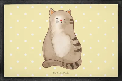 Produktbild von Mr. & Mrs. Panda Schmutzmatte Katze Sitzen 40 x 60 cm - Gelb Pastell - Geschenk, Schmutzfangmatte, Eingangsmatte, fußmatte, Türmatte, Katzen, Haustürmatte, Herz, Cats