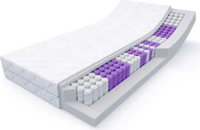 A cutaway view of a mattress showing its internal structure of pocket springs and foam layers.