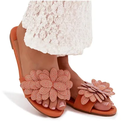Produktbild von Damen flache verzierte orange Grelora Pantoletten 41