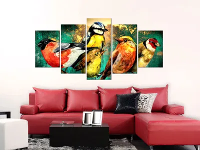 Produktbild von Akustikbild Vogel 200x100 cm Bilder Akustikschaum Hochleistungsschallabsorber Schallschutz Leinwand 5 tlg Wandbild Raumakustik Schalldämmung g-A-0110-b-m