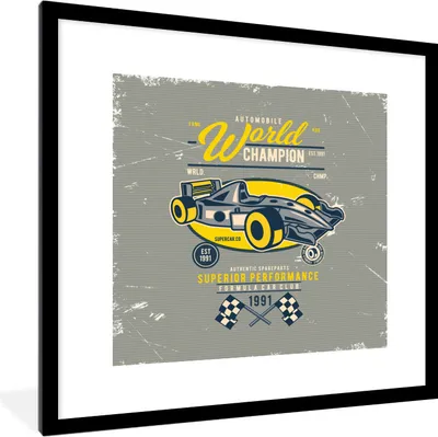 Produktbild von MuchoWow® MuchoWow® Gerahmtes Poster Rennwagen - Flagge - Retro 40x40 cm - Poster mit zchwarzem Bilderrahmen - Poster - Plakat im Rahmen