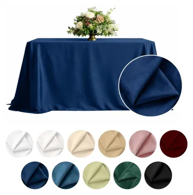 Produktbild von MEBLE ODNOWA, Tischdecke, Matter Samt-Tischdecke, Quadratisch, Navyblau, 230×230 cm, Velours, Tischschutz, Elegant, Formstabil, Elastisch, Strapazierfähig, Maschinenwaschbar