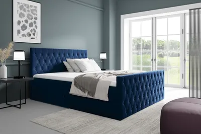 Obrázok produktu pre Kontinentálna posteľ 180x200 TEKLA s úložným priestorom - tmavo modrá + topper ZDARMA