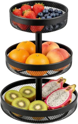Obrázek produktu pro Ovoceový stojan, 3 patra, kulatý, kovový, průměr 20/25/30 cm, černý