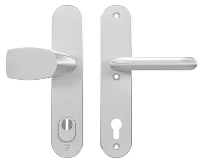 Produktbild von AXA Sicherheits Türbeschläge set - Oval Plus - Türklinken mit Langschild - PC92 mit Kernziehschutz - Kruk/Knopf - Aluminium