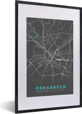 Produktbild von MuchoWow® Gerahmtes Poster Stadtplan - Osnabrück - Deutschland - Karte 40x60 cm - Poster mit Schwarzem Bilderrahmen Wandposter Rahmen Foto Bilder - Poster in Rahmen