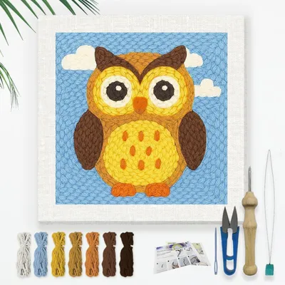 Produktbild von DIY Stickerei Set mit Punch Needle für Erwachsene und Anfänger 24cm Eulenmuster mit Rahmen