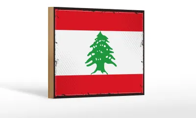 Produktbild von Holzschild Flagge Libanon 18x12 cm Retro Flag of Lebanon Dekoration