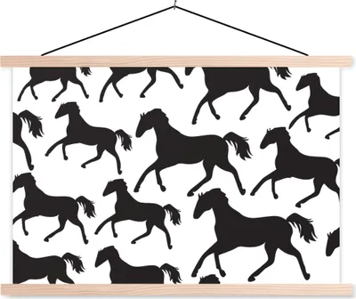 Produktbild von MuchoWow® Textilposter Pferde - Weiß - Muster - Mädchen - Kinder - Mädchen 120x80 cm mit holzfarbenen Rahmen - Aufhängeset